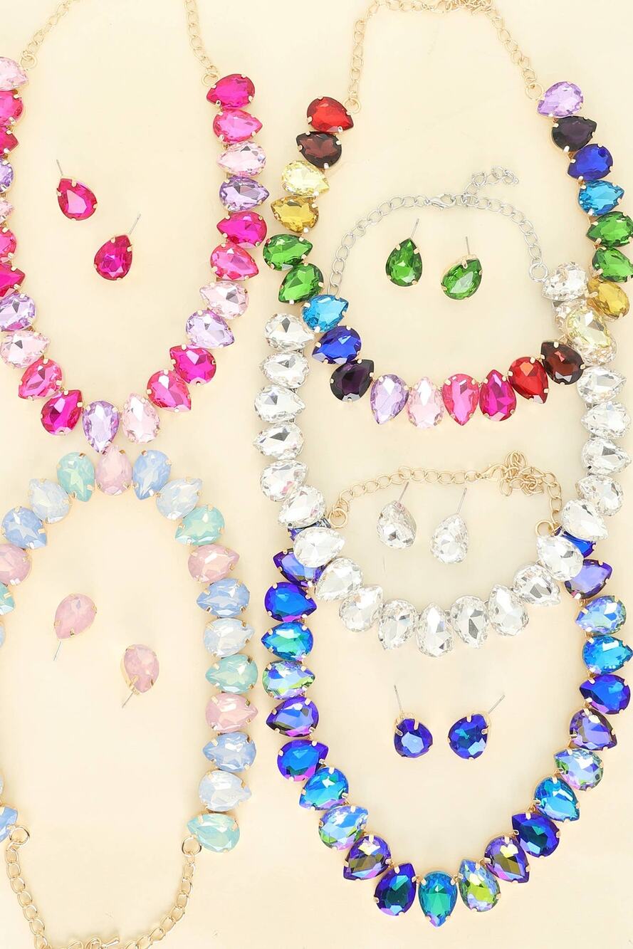 Dopamine Teardrop Cut Crystal Gemstone Collar Necklace Set